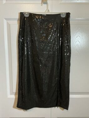 Time and Tru Black Sequin long skirt with split